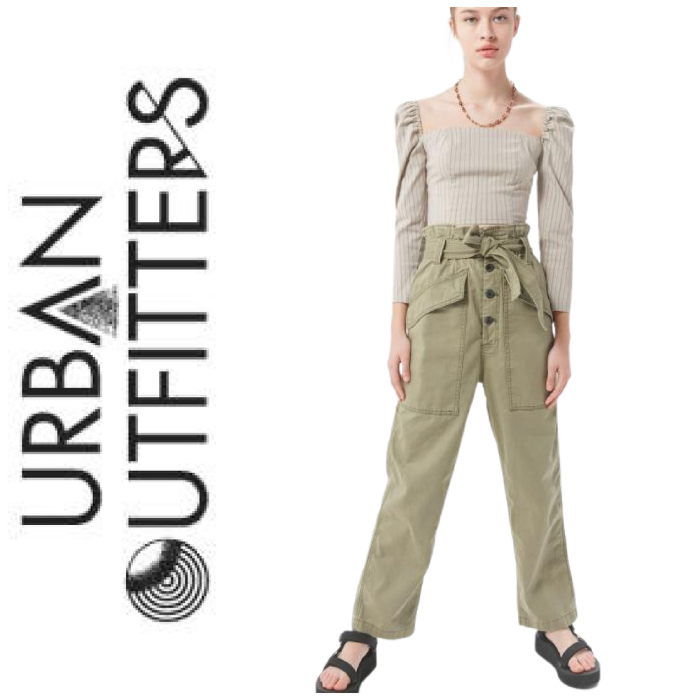 BDG x Urban Outfitters Umber Sz L Olive Green Paperbag Waist Cargo Pants Belted